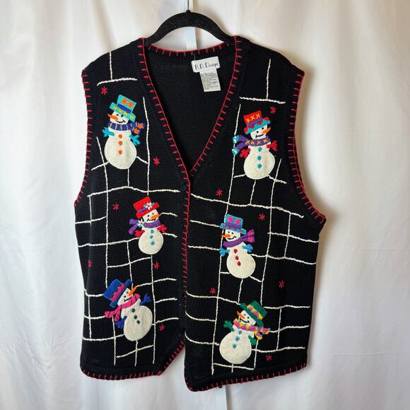Vintage BP Design Snowman Sweater Vest Cardigan XL 90s Y2K Holiday Winter READ - Picture 1 of 5
